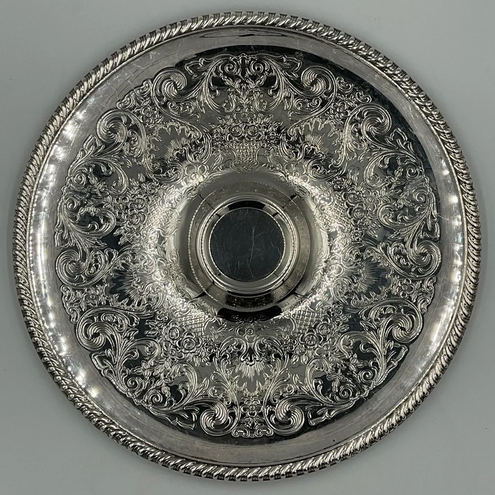 Vintage WM Roger’s Silver-Plate Holloware Round Serving Tray Platter